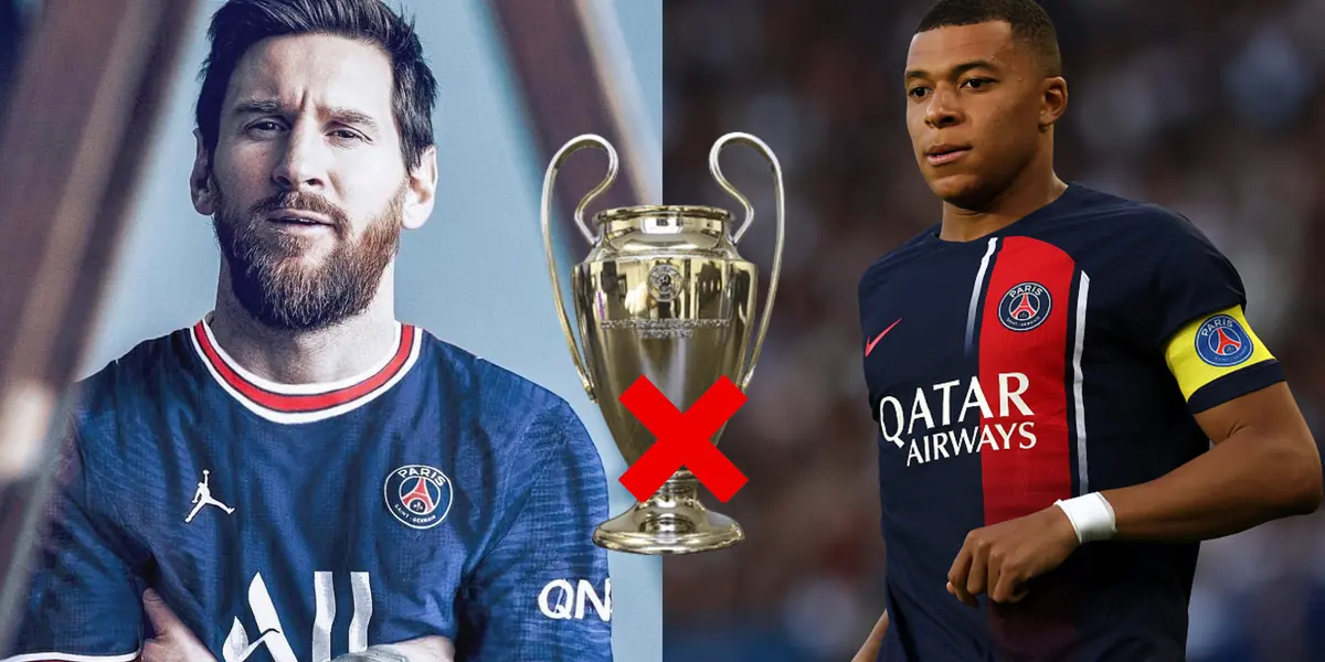 Lionel Messi y Kylian Mbappé con la camiseta del PSG.