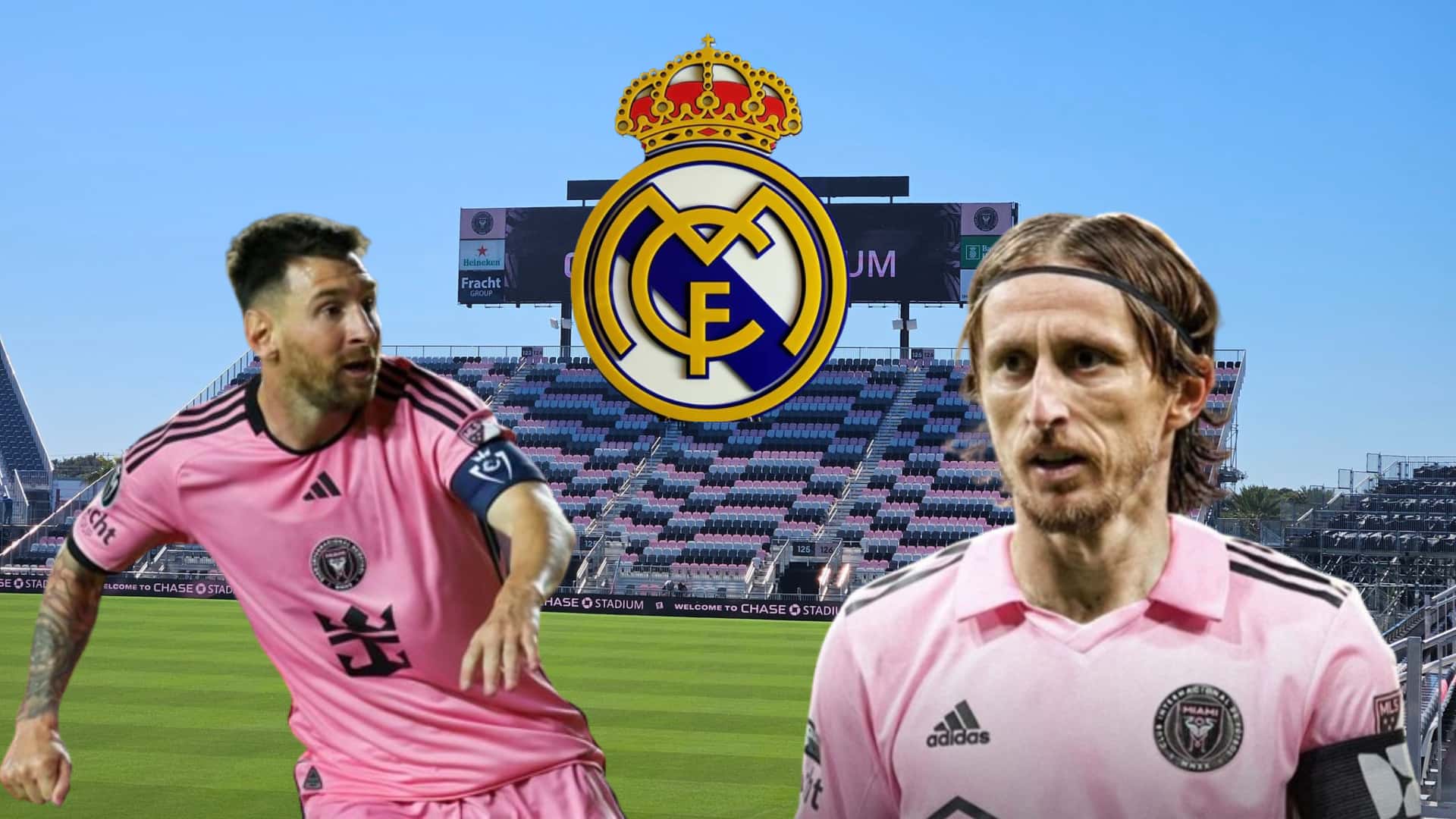 Lionel Messi y Luka Modric con la camiseta de Inter Miami.