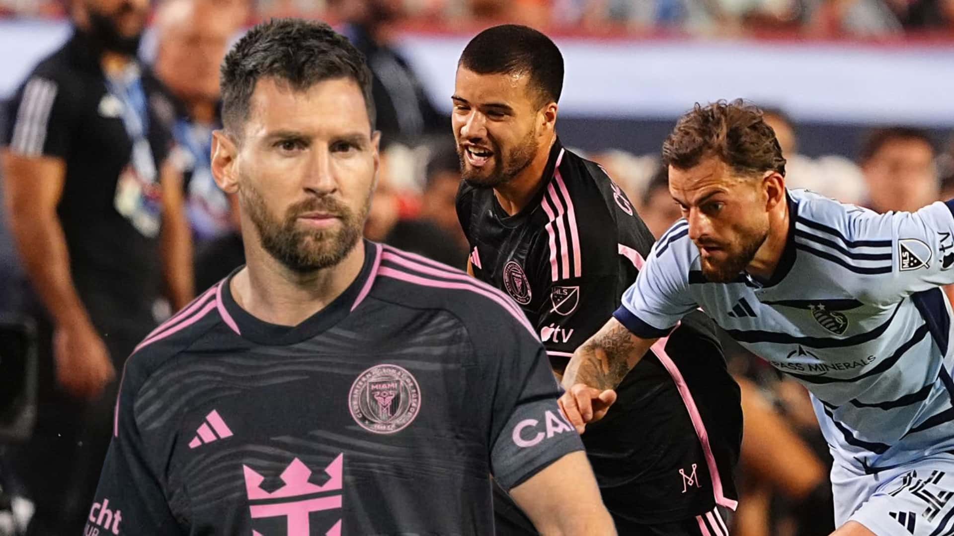 Lionel Messi y Marcelo Weigandt en el partido contra Sporting Kansas City