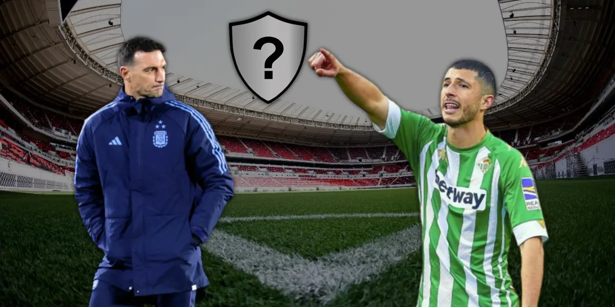 Lionel Scaloni, DT de la Albiceleste, y Guido Rodríguez, con la camiseta de Real Betis.