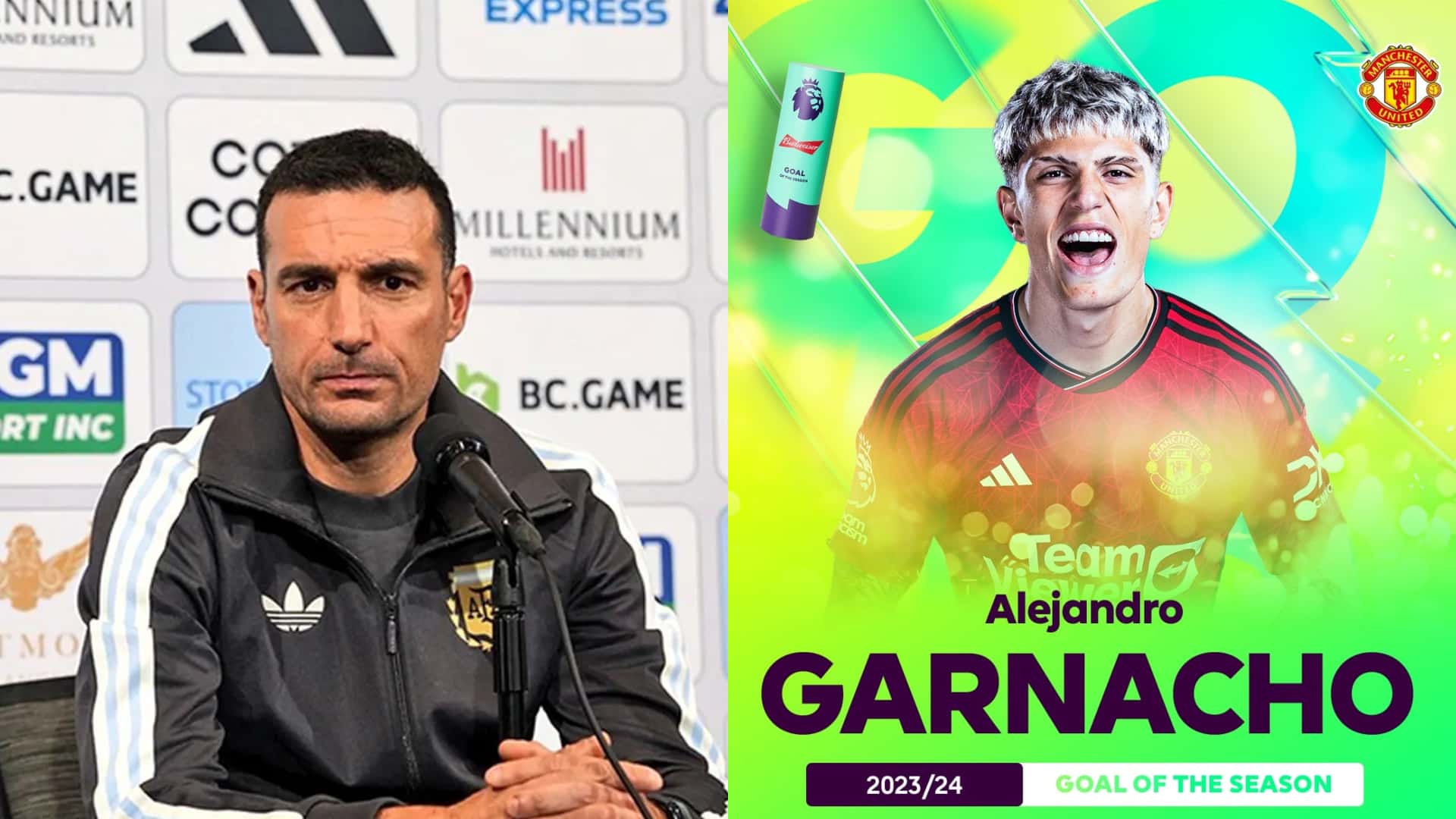 Lionel Scaloni en conferencia de prensa, y el anuncio que hizo la Premier con Garnacho.