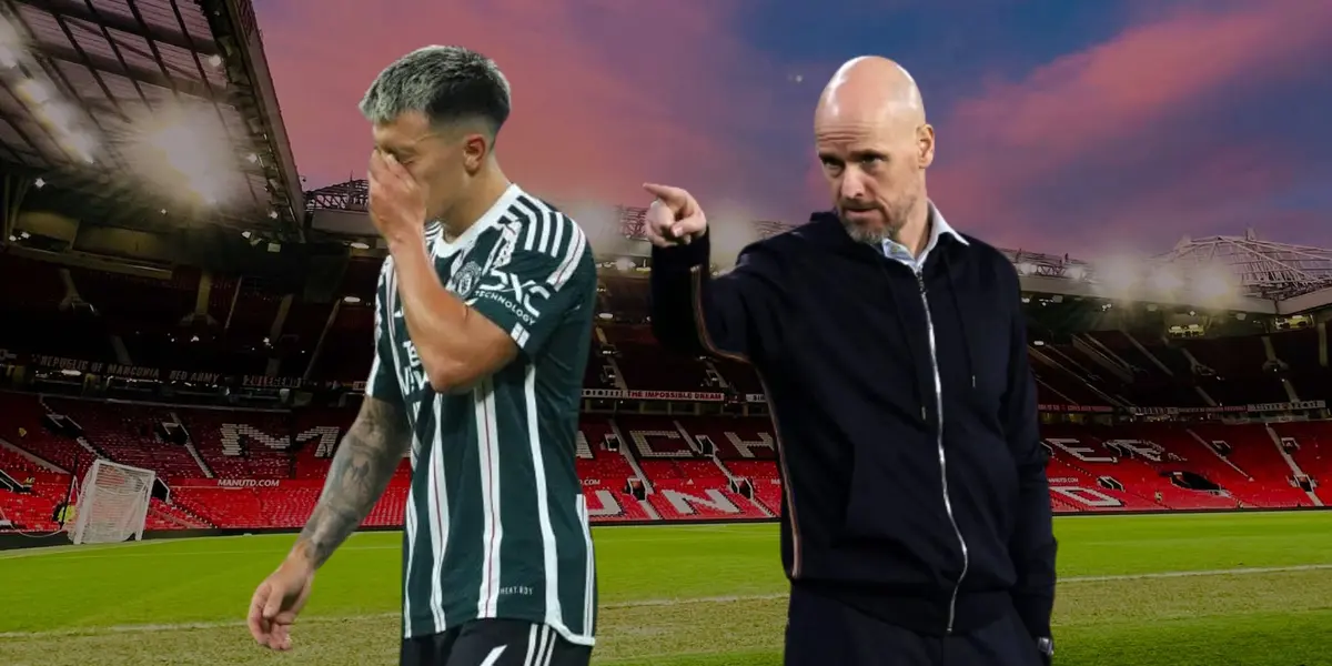 Lisandro Martínez y Erik Ten Hag.