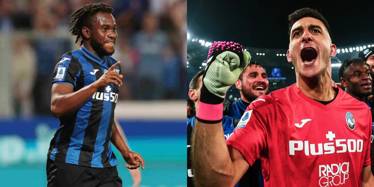 Lookman y Muss con los atuendos del Atalanta.