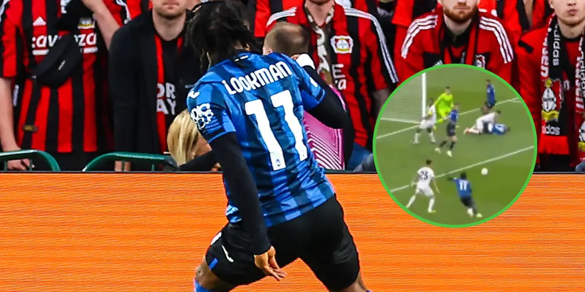 Lookmna festeja uno de sus goles ante los hinchas del Bayer Leverkusen.