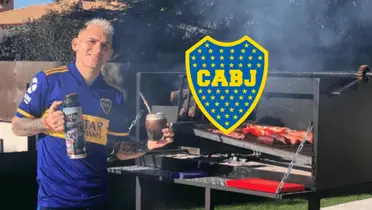 Lucas Torreira hace un asado con la camiseta de Boca.