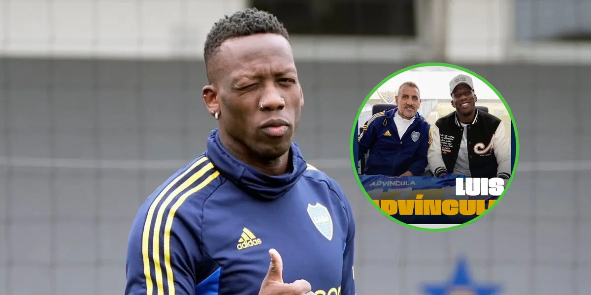 Luis Advíncula guiñando un ojo con la ropa de entrenamiento de Boca.