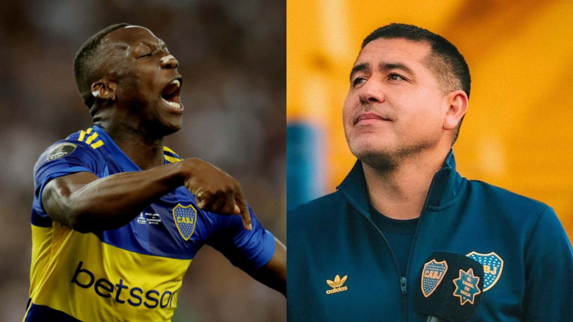 Luis Advíncula y Juan Román Riquelme con los atuendos de Boca.