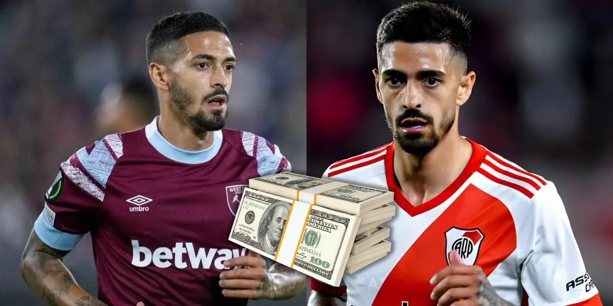 Manuel Lanzini con la camiseta del West Ham y con la de River.