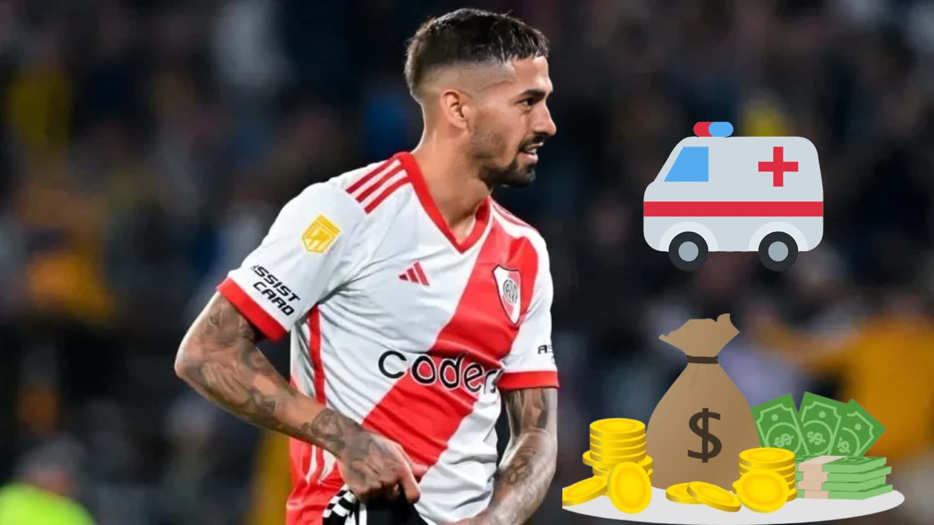 Manuel Lanzini tomándose su pierna tras una lesión.