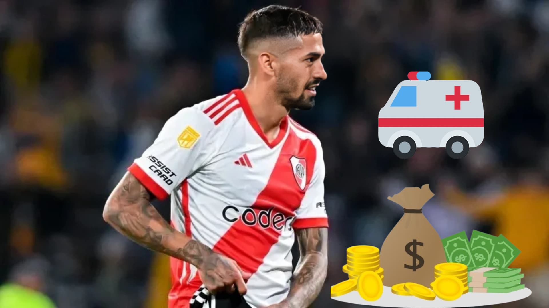 Manuel Lanzini tomándose su pierna tras una lesión.