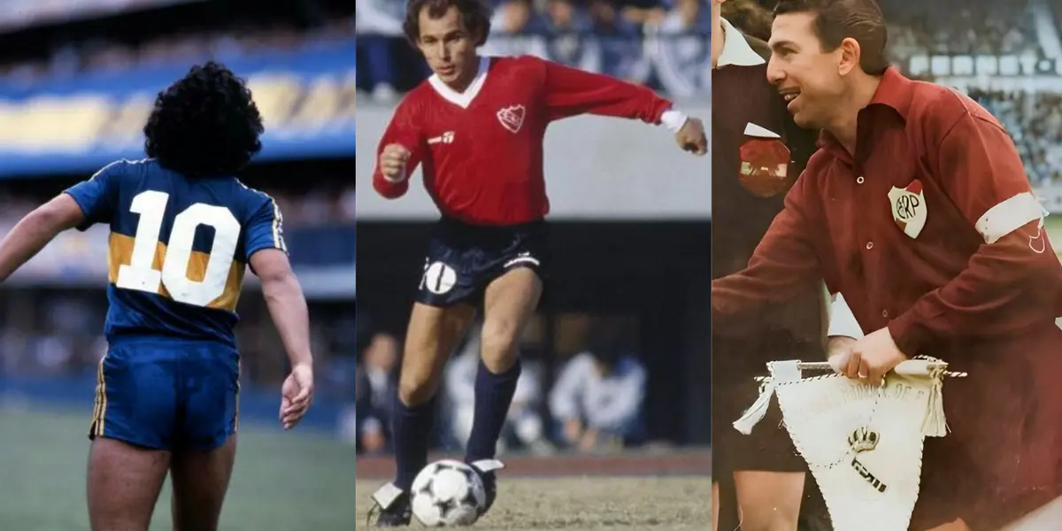 Maradona, Bochini y Angel Labruna en sus respectivos equipos./ Twitter.