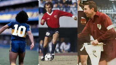 Maradona, Bochini y Angel Labruna en sus respectivos equipos./ Twitter.