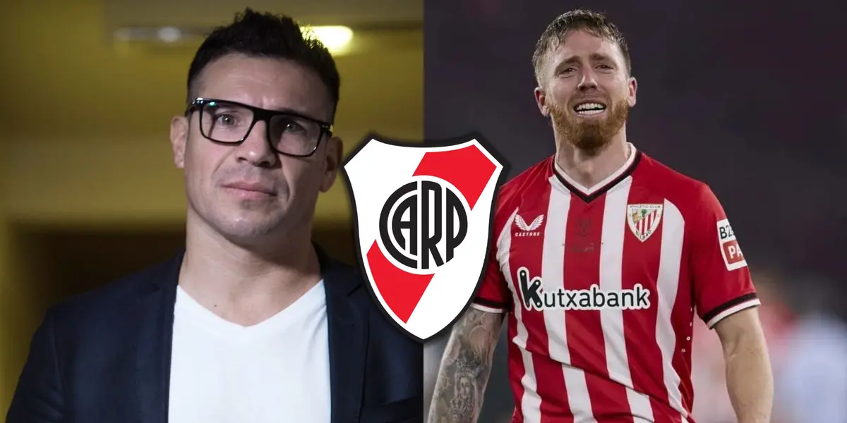 Maravilla Martínez e Iker Munian junto al escudo de River.