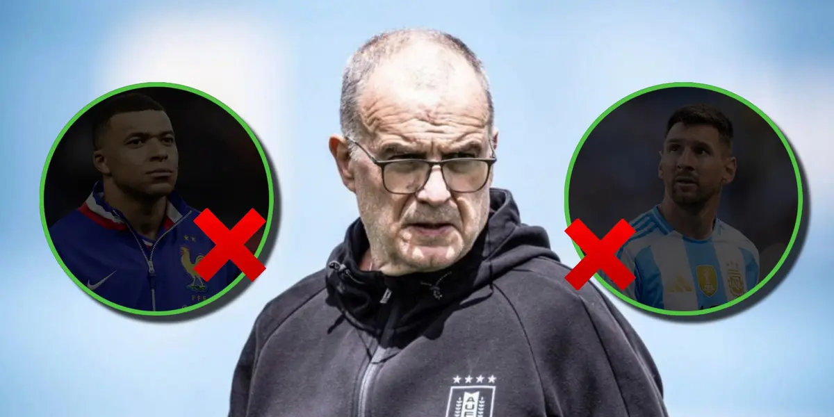 Marcelo Bielsa con la ropa de Uruguay.