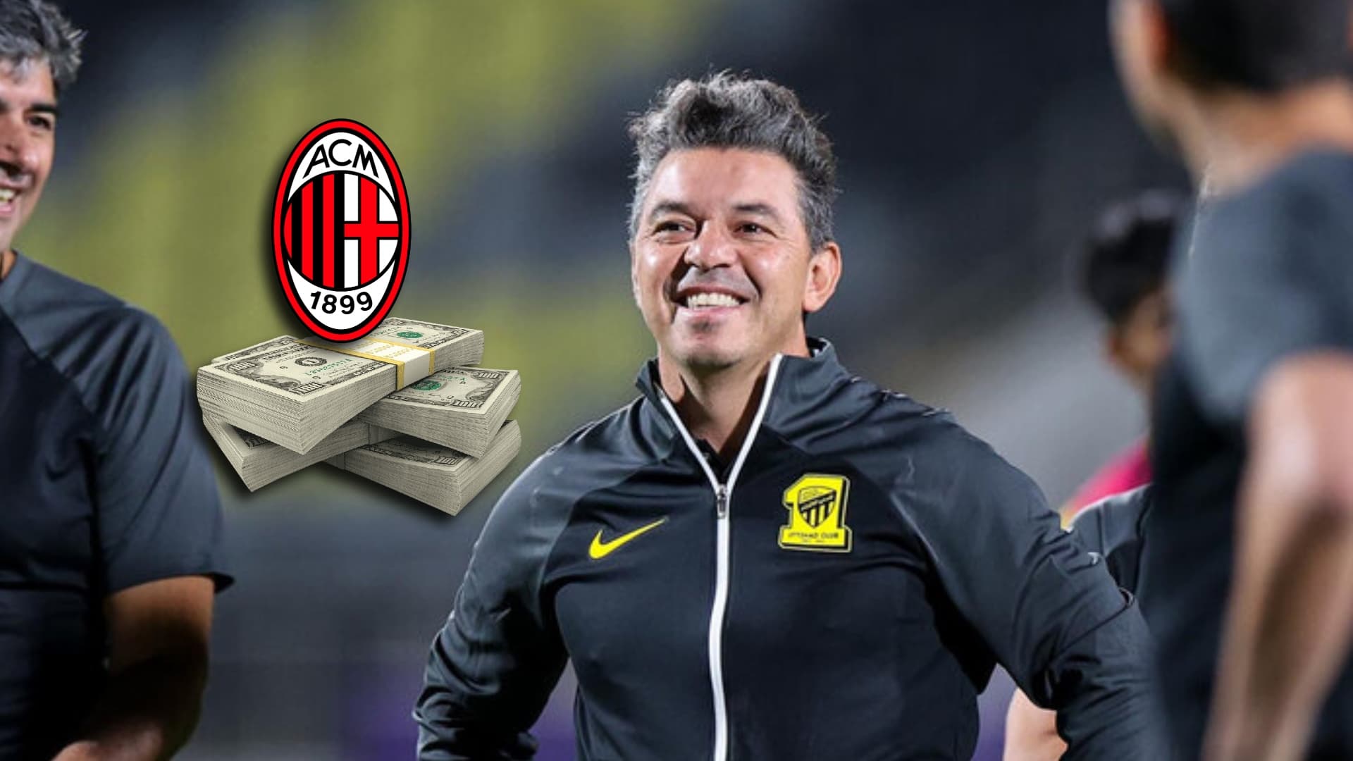 Marcelo Gallardo con el buzo de entrenador en Al-Ittihad.