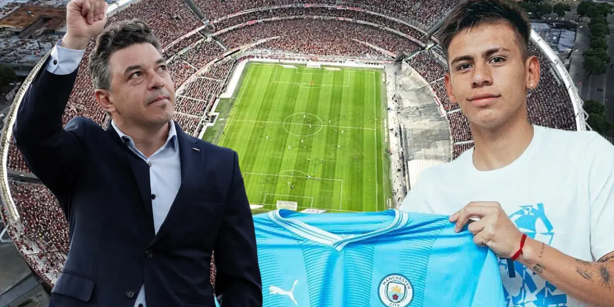 Marcelo Gallardo y Claudio Echeverri (Foto tomada de: River Plate/Manchester City/Conmebol)
