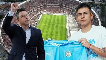 Marcelo Gallardo y Claudio Echeverri (Foto tomada de: River Plate/Manchester City/Conmebol)