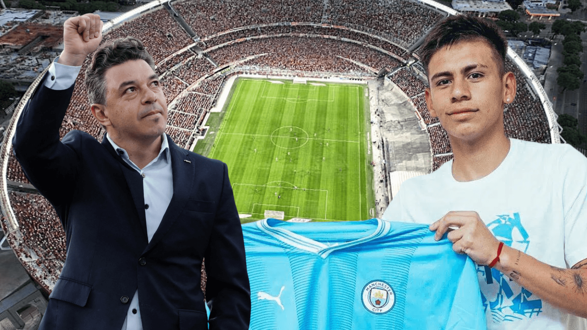 Marcelo Gallardo y Claudio Echeverri (Foto tomada de: River Plate/Manchester City/Conmebol)