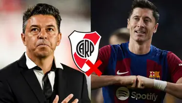 Marcelo Gallardo y Robert Lewandowski en situaciones de fútbol.