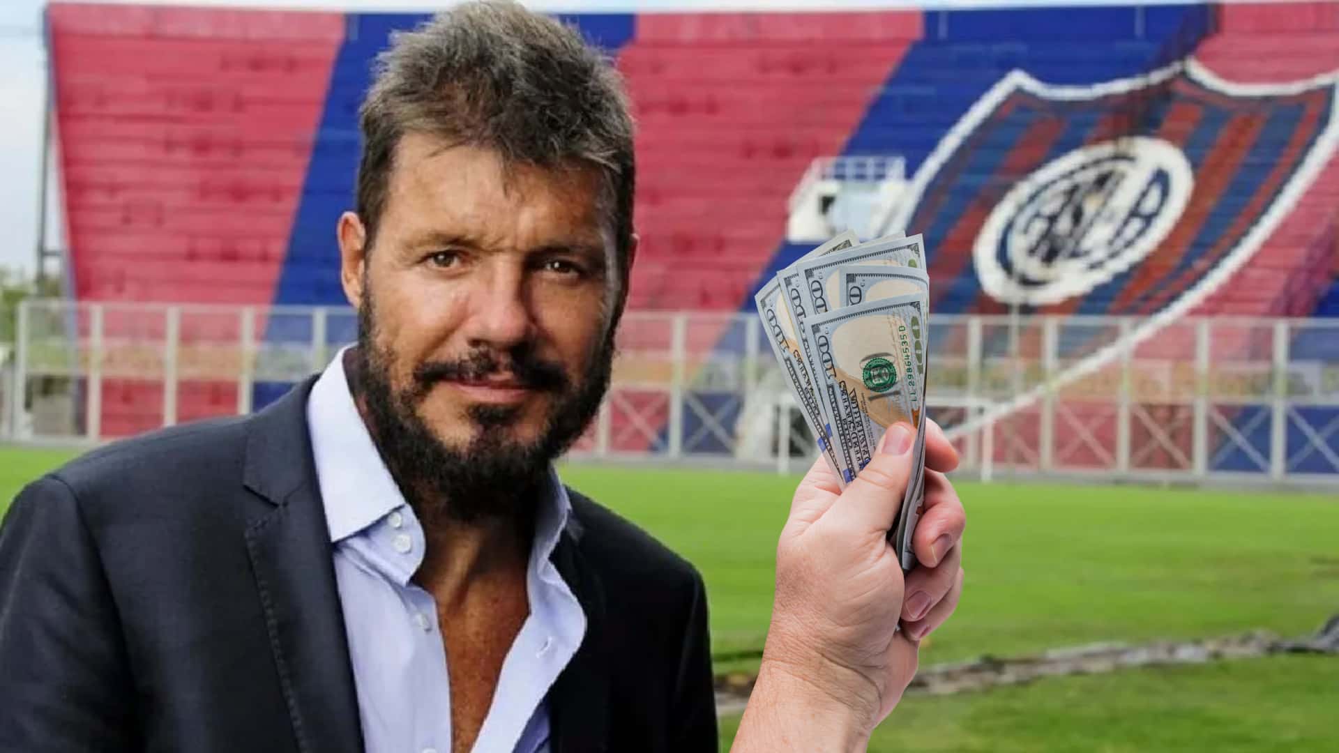Marcelo Tinelli en la cancha de San Lorenzo