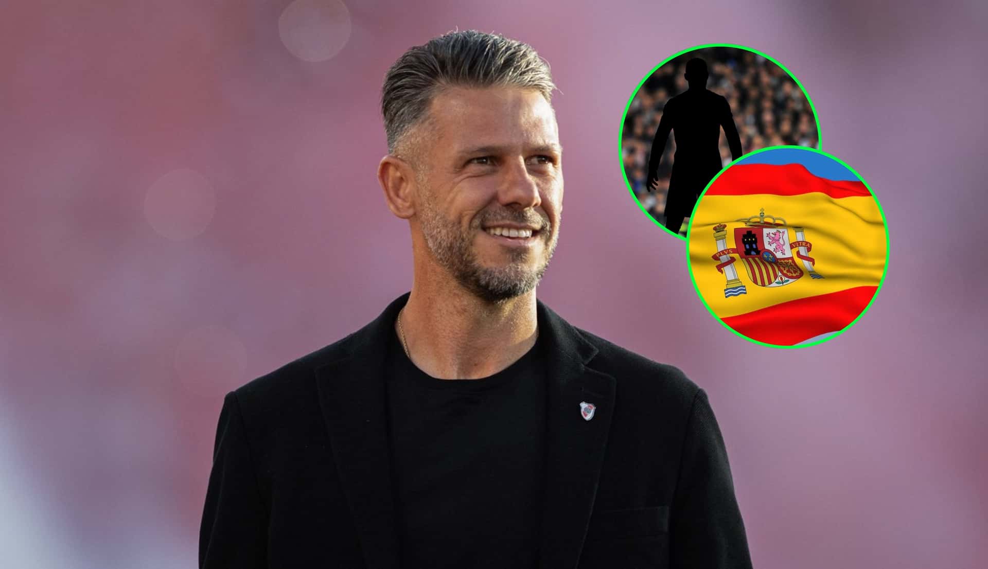 Martín Demichelis de traje mientras dirige a River Plate.
