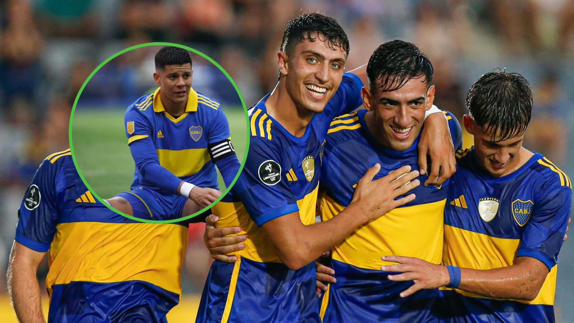 Mateo Mendía abraza a Lautaro Di Lollo tras un gol en la reserva de Boca.