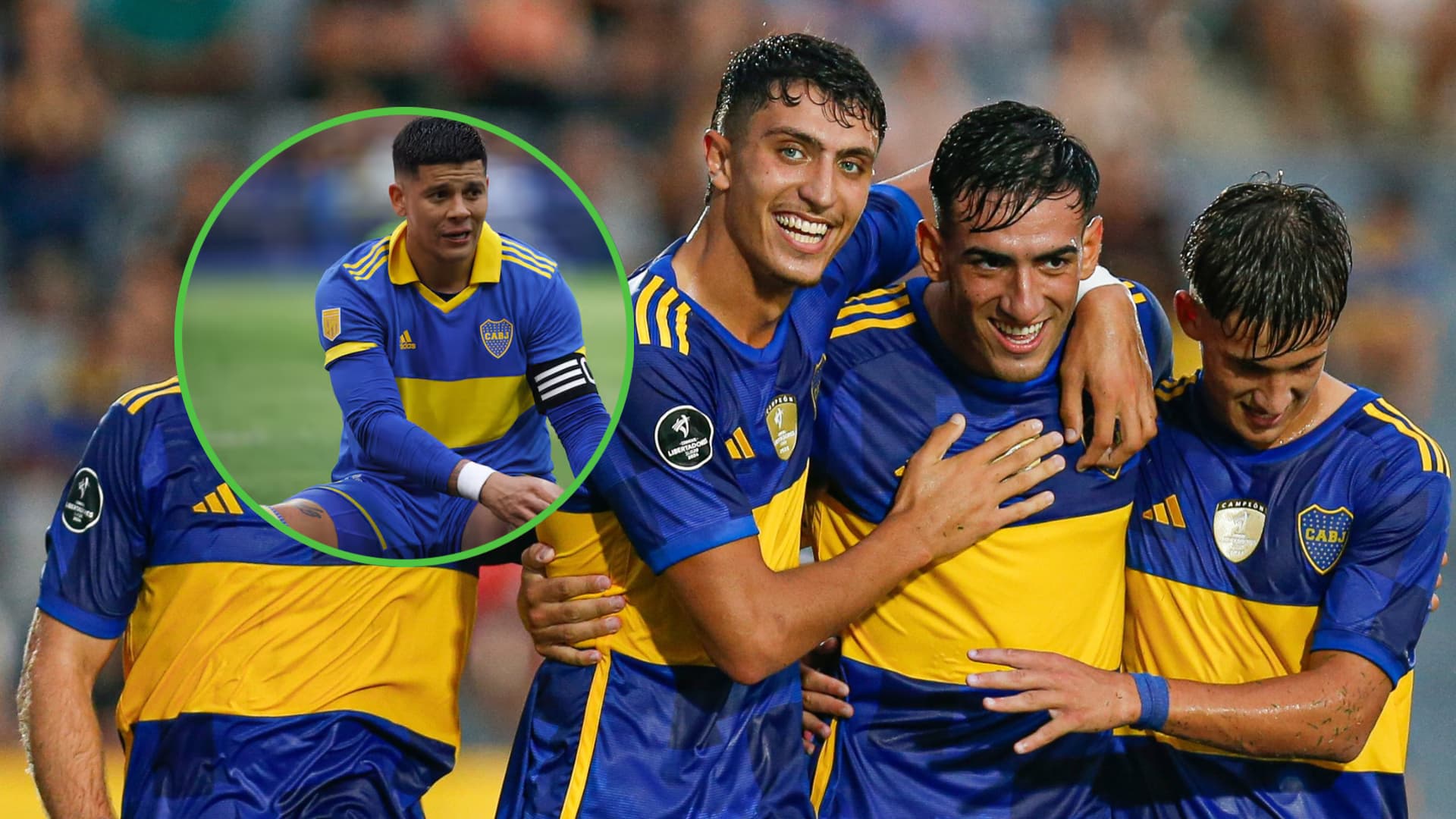 Mateo Mendía abraza a Lautaro Di Lollo tras un gol en la reserva de Boca.