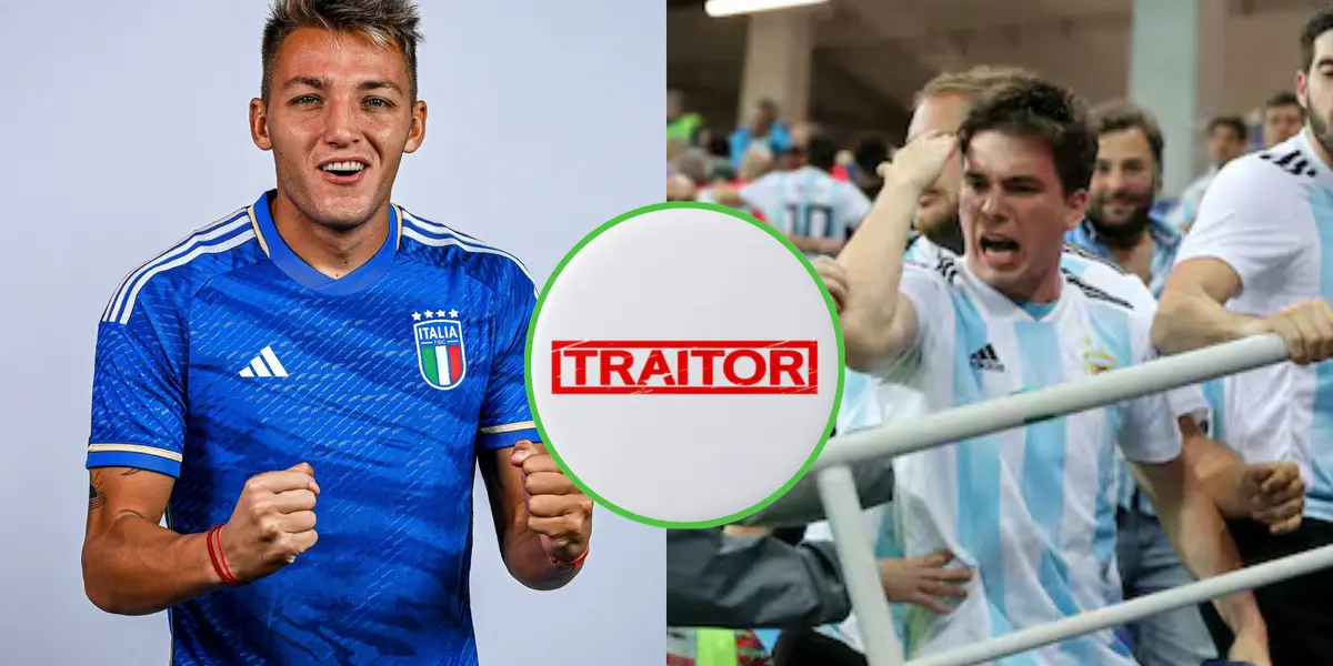 Mateo Retegui posando con la camiseta de la selección de Italia.