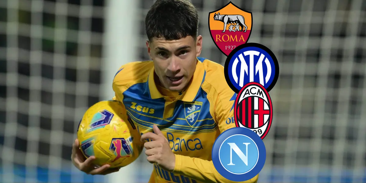 Matías Soulé festejando un gol con Frosinone