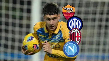 Matías Soulé festejando un gol con Frosinone