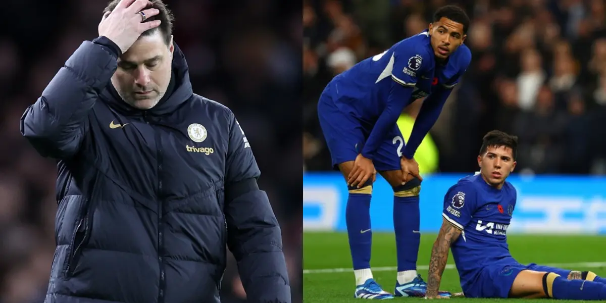 Mauricio Pochettino se toma la cabeza y Enzo Fernández tendido con la camiseta del Chelsea