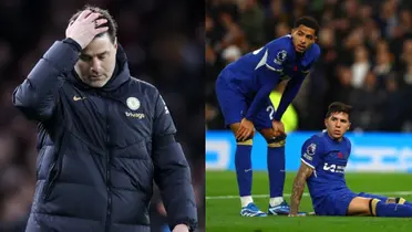 Mauricio Pochettino se toma la cabeza y Enzo Fernández tendido con la camiseta del Chelsea