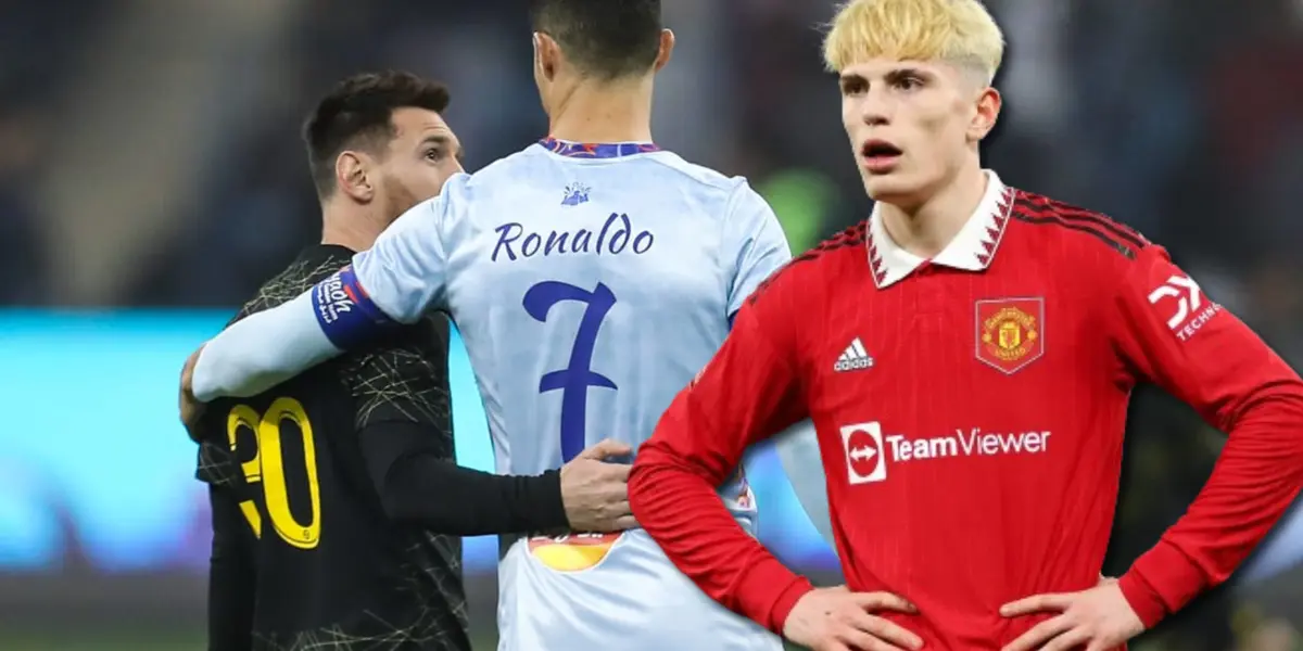 Messi y Cristiano juntos, a su lado Garnacho.