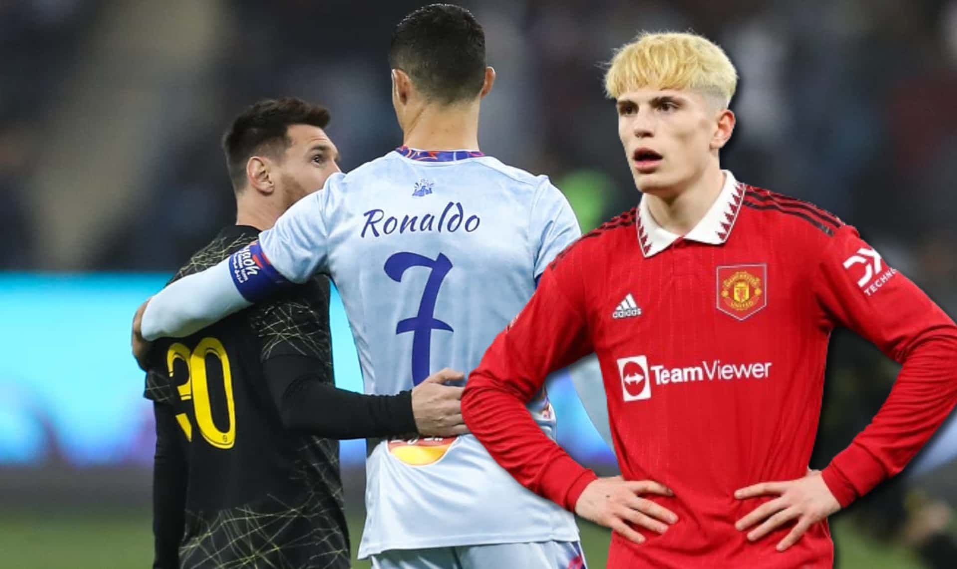 Messi y Cristiano juntos, a su lado Garnacho.