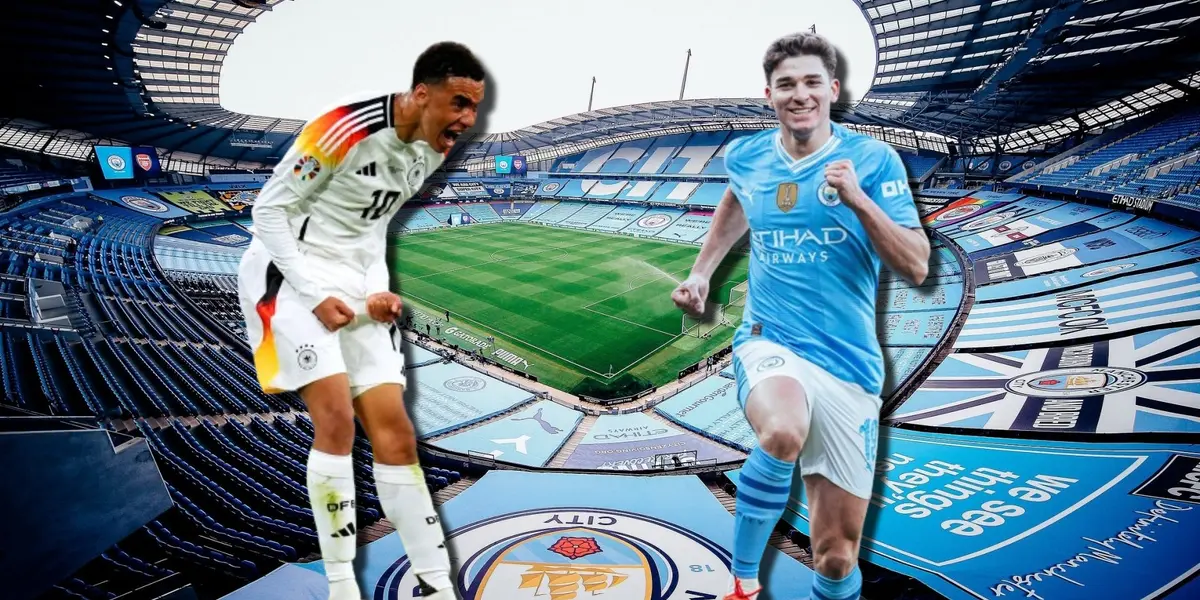 Musiala con Alemani y Julián Álvarez en Manchester City.