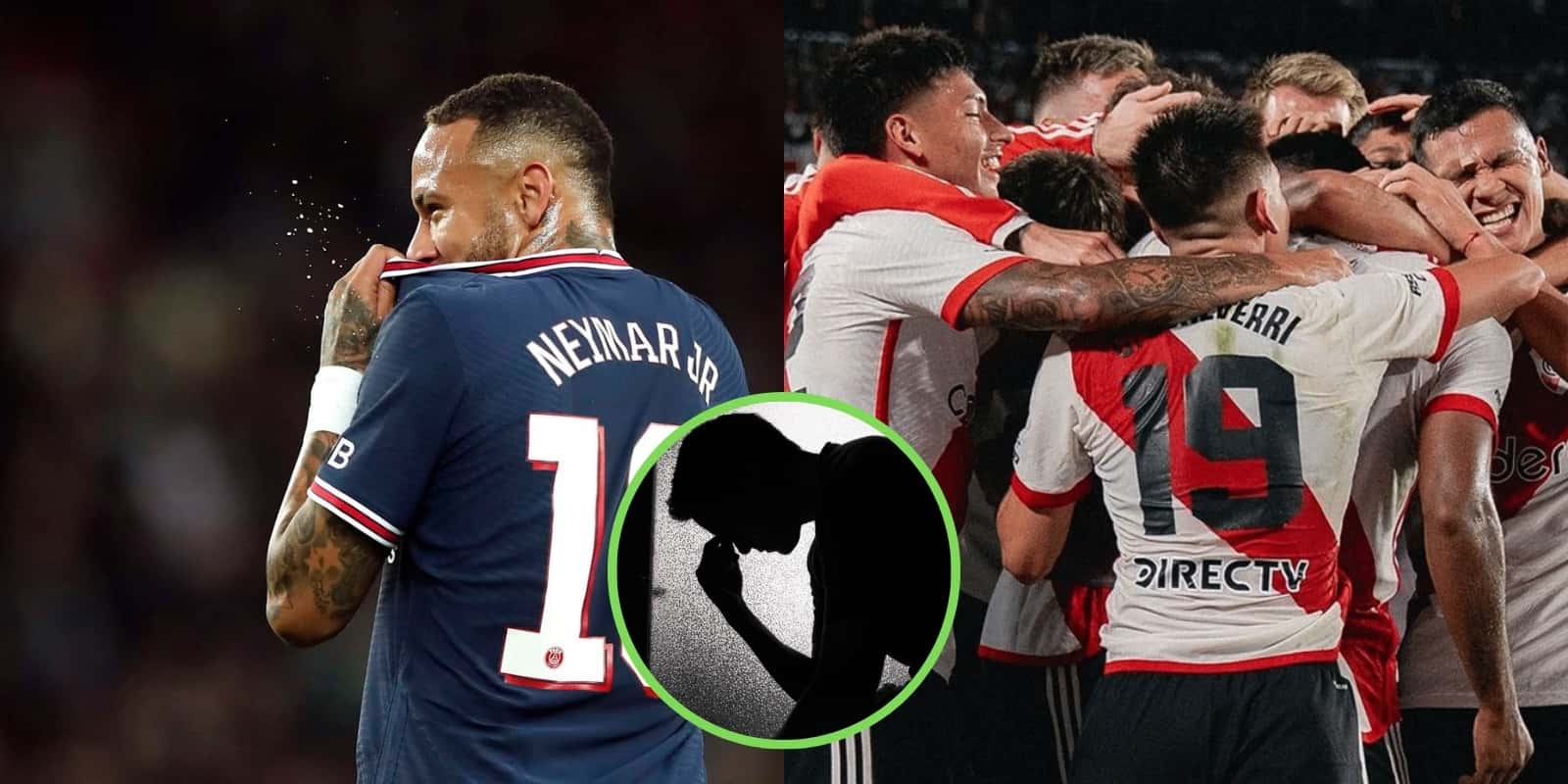 Neymar y River junto a una cara de tristeza.