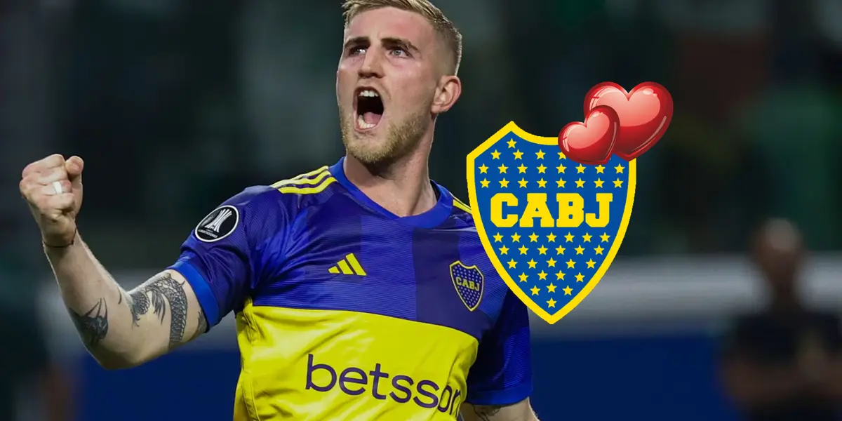 Nicolás Valentini festeja con la camiseta de Boca