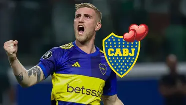 Nicolás Valentini festeja con la camiseta de Boca