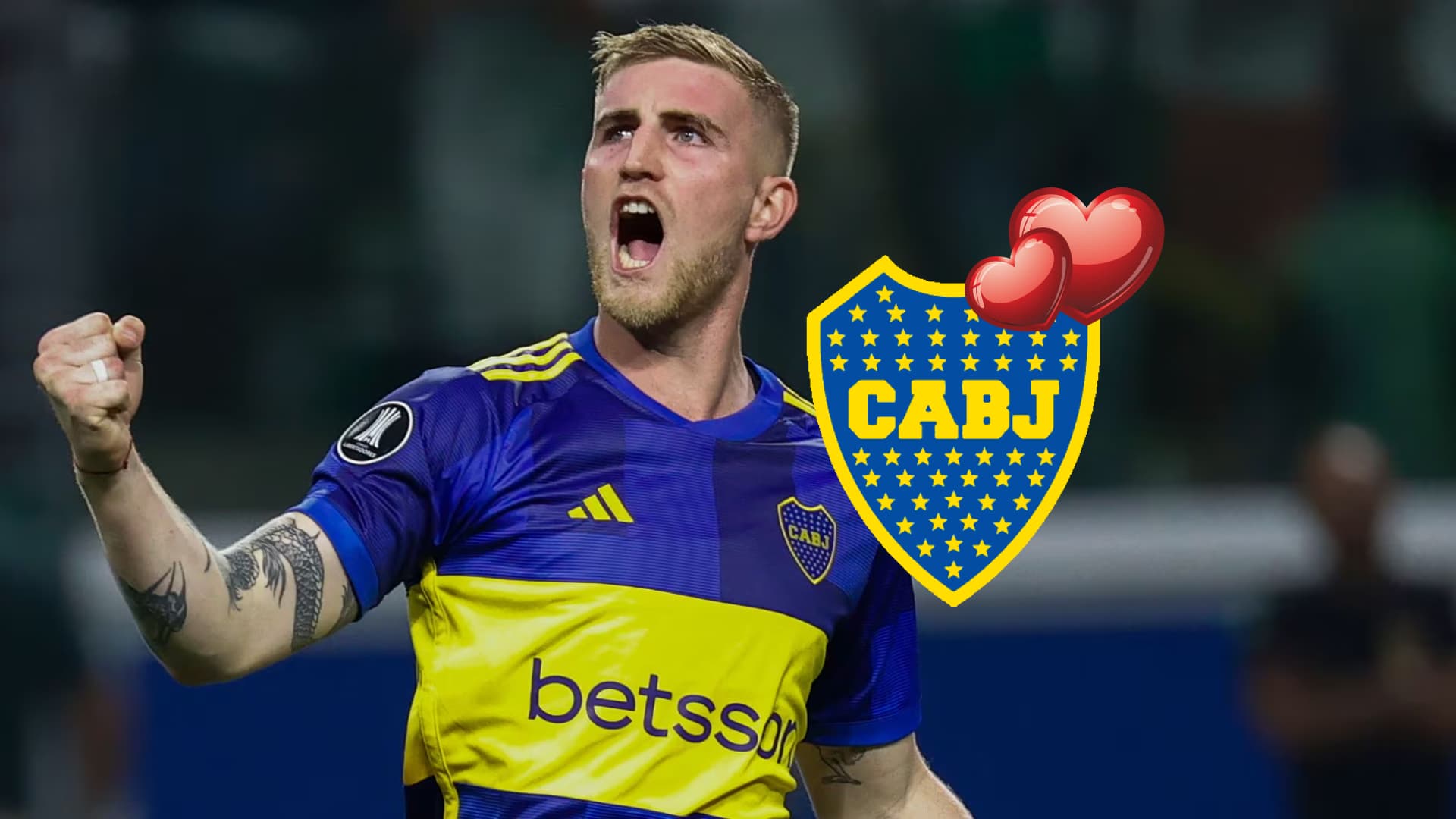 Nicolás Valentini festeja con la camiseta de Boca