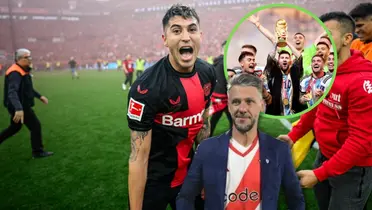 Palacios junto a Demichelis y los campeones del mundo.