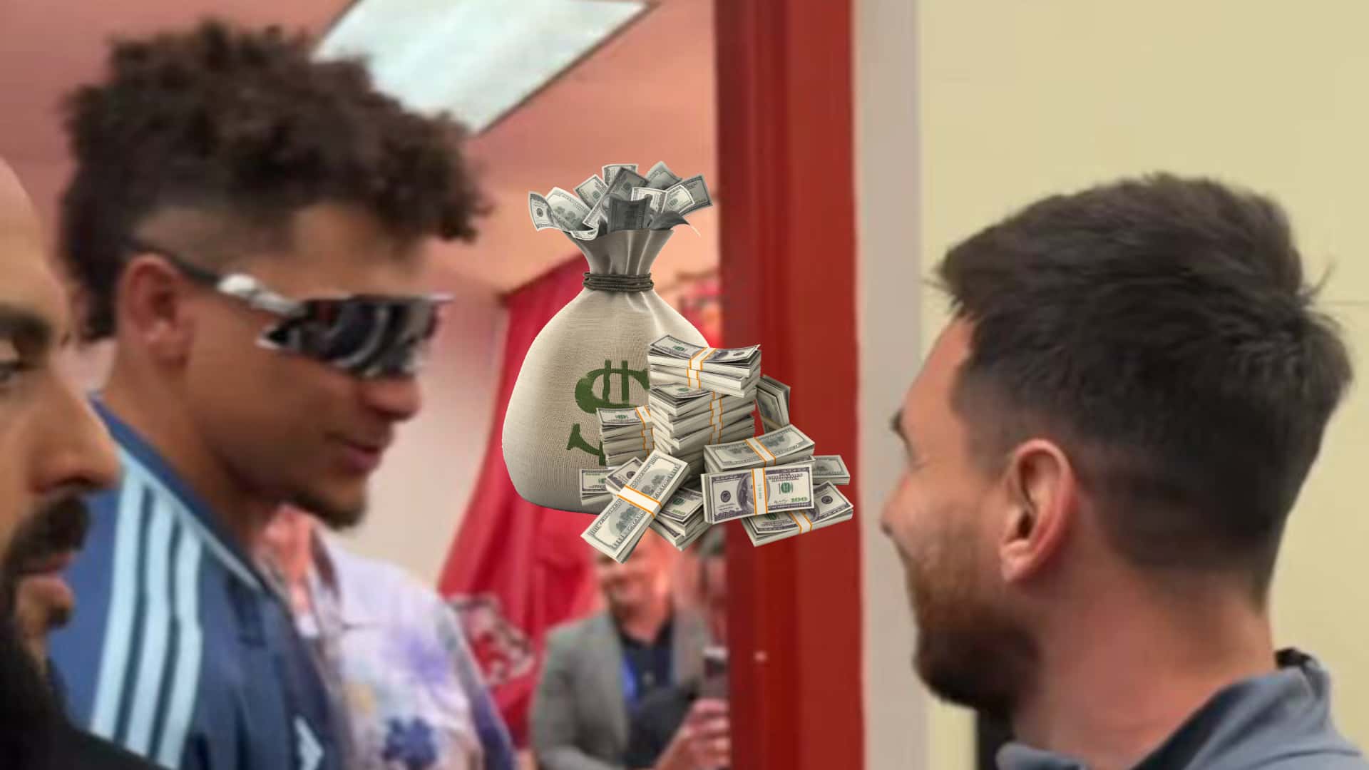 Patrick Mahomes y Lionel Messi se saludan