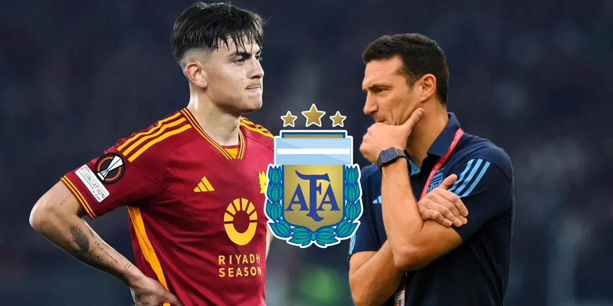 Paulo Dybala con brazos en jarra con la camiseta de la Roma