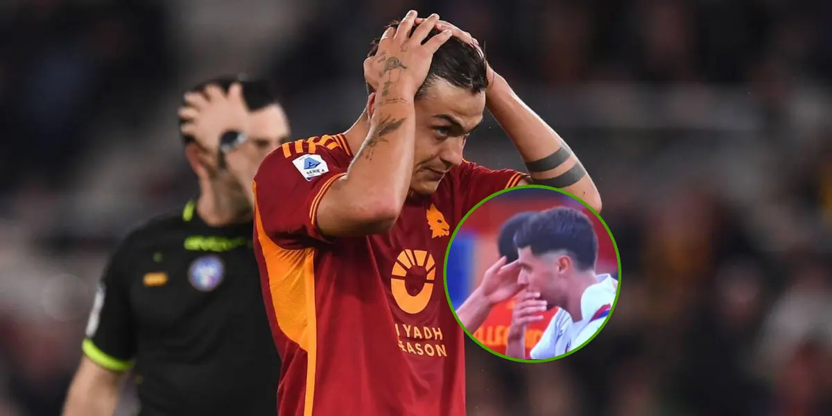 Paulo Dybala, frustrado, con la camiseta de la Roma