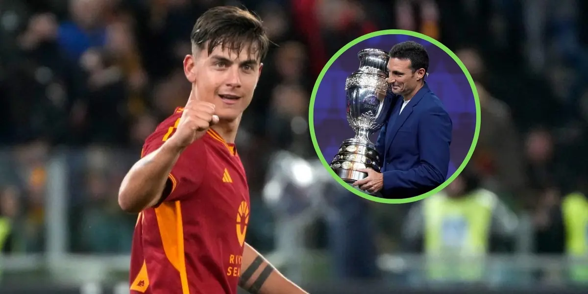 Paulo Dybala junto a Lionel Scaloni y la Copa América.