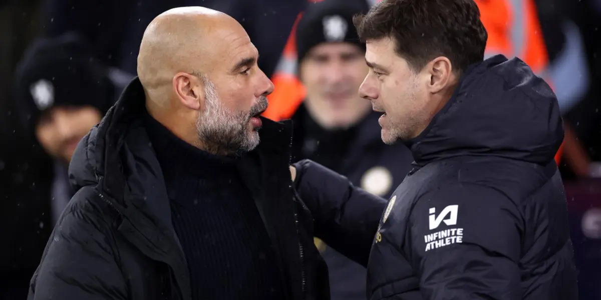 Pep Guardiola charlando con Mauricio Pochettino