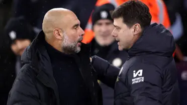 Pep Guardiola charlando con Mauricio Pochettino