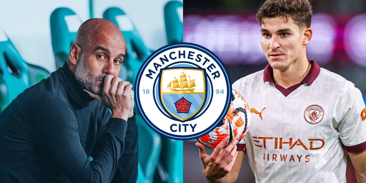 Pep Guardiola y Julian Alvarez.