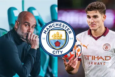 Pep Guardiola y Julian Alvarez.