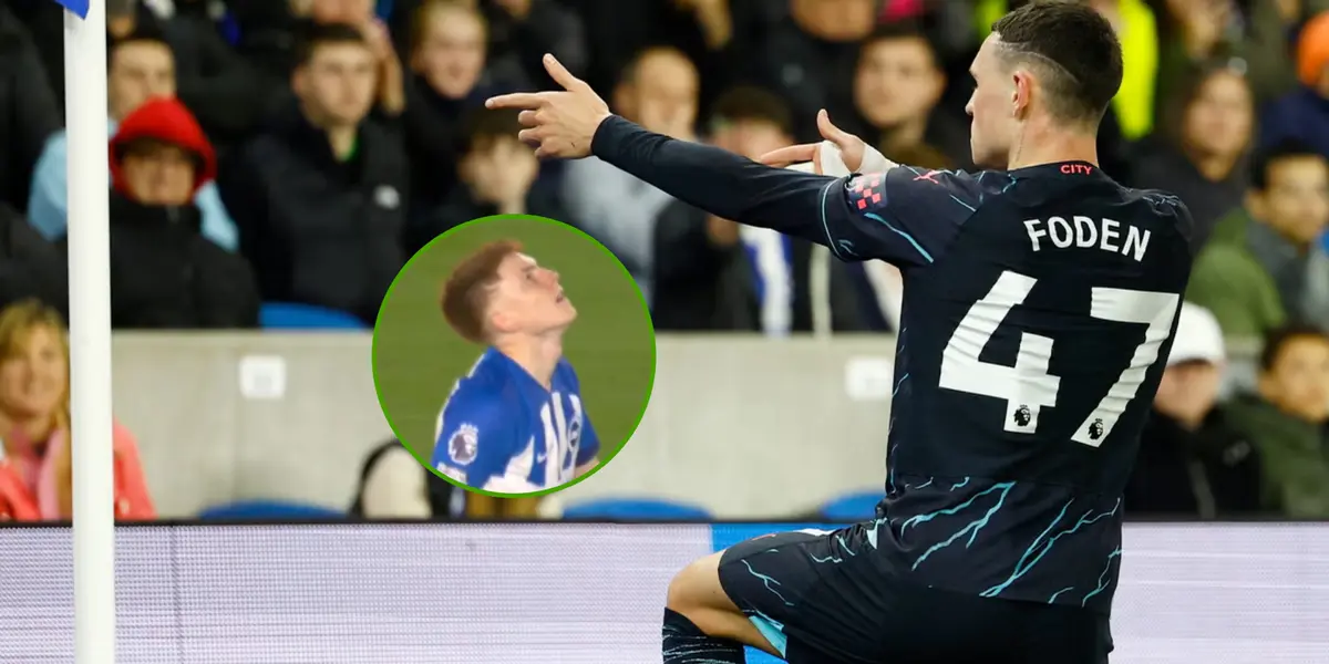 Phil Foden festeja uno de sus goles contra Brighton