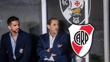 Ramón Díaz junto a su hijo y el escudo de River.
